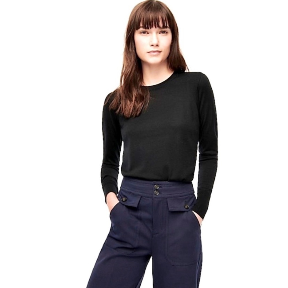 J. Crew 100% Merino Wool Black Crew Neck Sweater